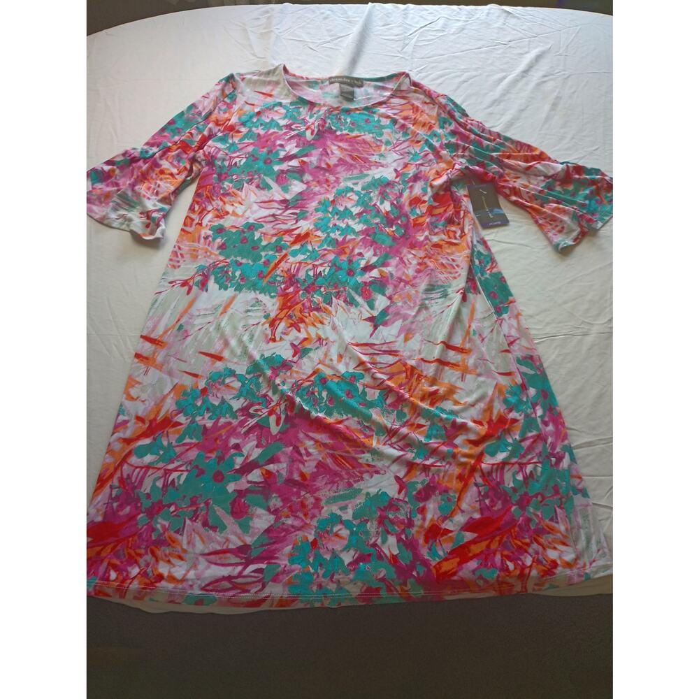 Alexandra + Oak Women XXL Coral Combo Floral Bell Sleeve Shift‎ Dress S22042 NWT
